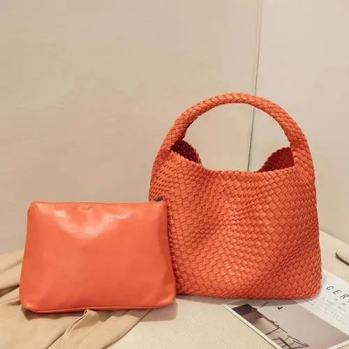 Handmade Woven Bag with Large Capacity New Fashion Single Shoulder Carrying Bun Mother Female's Big Handbag with PU Lining