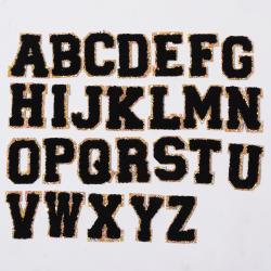 Stock Multi Color Black Self Adhesive with 3M Sticker Fuzzy Glitter Trim Iron Stick A-Z Alphabet Letters DIY Embroidered Patches