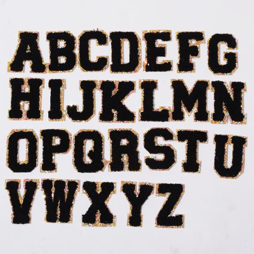 Stock Multi Color Black Self Adhesive with 3M Sticker Fuzzy Glitter Trim Iron Stick A-Z Alphabet Letters DIY Embroidered Patches
