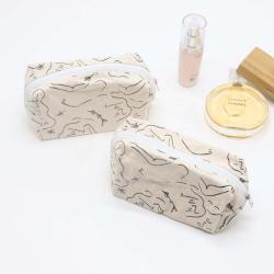 Wholesale Custom Logo Printing Canvas Zipper Cosmetic Gift Bag Organic Cotton Canvas Wedding Guests Makeup Pouch