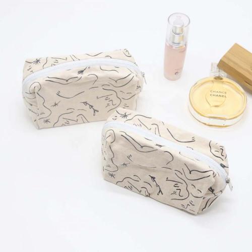 Wholesale Custom Logo Printing Canvas Zipper Cosmetic Gift Bag Organic Cotton Canvas Wedding Guests Makeup Pouch