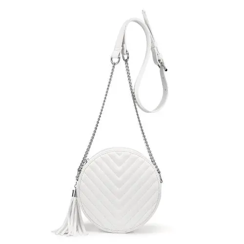 New style Round Quilted PU handbag Ladies Purse with Chain strap Messenger bag Solid color Classic crossbody shoulder bag  Women