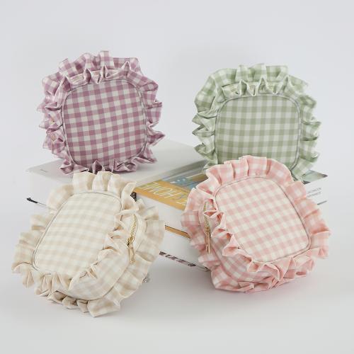 Keymay Fashion Girls Cute Organizer Zipper Pouch Gingham Pouch Check Cosmetic Bag Makeup Bag with Ruffle Edge