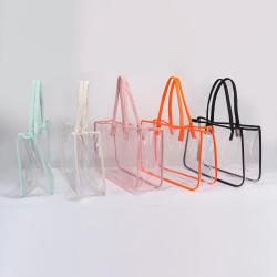 Fashion Large Size Multi Usage Candy Colors  PVC Transparent Blank Tote Bag Women Weekender Shopping Clear Tote Bag
