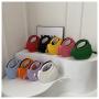 Fresh sweet pure color striped bag women's shoulder crossbody bag new 2024 popular pu round handbag