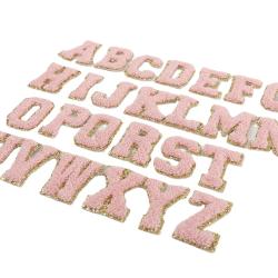 RTS 11 Colors DIY Self -Adhesive A-Z  Colorful Glitter Chenille Patches Chenille Embroidered Letters Adhesive Letter Patches
