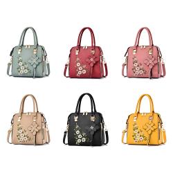 2022 Cute Big Fashion Shoulder Ladies Blue Floral Embroidery Designs Leather Womens Hand Bags