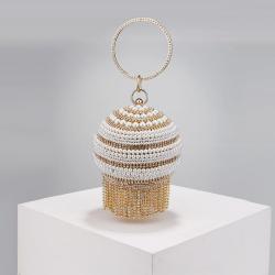 Fashion rhinestone wedding bridal bling diamond banquet party clutch bag handbags round ball tassels evening bags bulk wholesale
