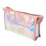 Gelory Custom Laser Logo Plastic PVC Pink Jelly Glitter Makeup Bag Women Travel Toiletry Cosmetic Bag Holographic