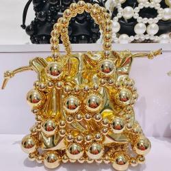 Small Hollow Out Purses Luxury Women's Handheld Bead Bag Purses Fashion Banquet Party Shoulder Bag Beaded Clutch Purse Mini Bags