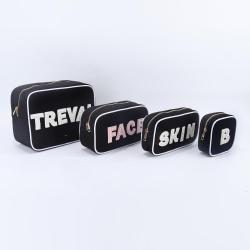 New Trend Eco Friendly Women Large Canvas Cosmetic Organizer Bag Custom Zipper Stand Up Pouch Embroidery Toiletry Makeup Bag