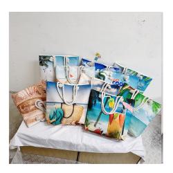 Gelory Newest Sale Summer Fashion Ethnic Multi Color Women Zipper Canvas Shoulder Tote Beach Bag