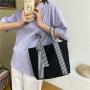 Top Quality Fashion Large Capacity Shoulder Bag Women Daily Canvas Tote Shopping Handbag With Striped Bow Handle