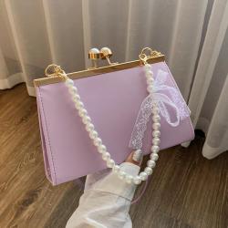 OEM716 New Female Women Bag Trendy Pearl Chain Leather Shoulder Bag Western Style Small Square Ladies Women Handbags For Women