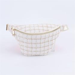 Keymay New Design RTS High Quality Gold Hardware Crossbody Strap Bag Waist Bag Belt Tweed Plaid Checkered Fanny Pack for Women