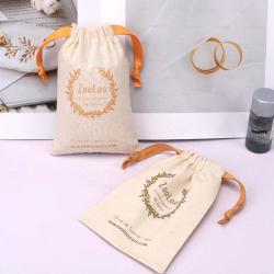 Custom Logo Printing Dust Bag Organic Natural Drawstring Small Gift Jewelry Cotton Muslin Pouch