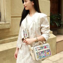 Newest fashion handbags for women luxury colorful printing ladies bags square box type female shoulder bags high quality 25 cm