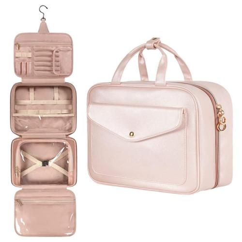 Custom Luxury Portable Folding Makeup Storage Organizer Stand Up Cosmetic Bags Large Hanging Travel Toiletry Bag
