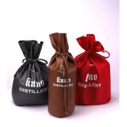 Custom Logo Printed Square Bottom Leather Travel Drawstring Wine Bottle Bag Christmas Leather Wine Gift Bag