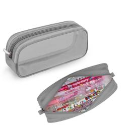 Gelory Creative Transparent Mesh Pencil Case Portable Lightweight Mesh Zipper Desk Storage Pouch Pencil Bags