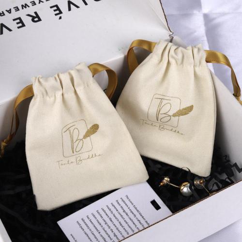10*12 Cm 8 Oz Canvas Drawstring Makeup Cosmetic Pouch Soft Beige Cotton Dust Jewely Gift Bag