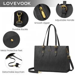LOVEVOOK custom logo Waterproof leather tote bags large 15.6 17in women laptop bags for Business Office Computer shoulder bags