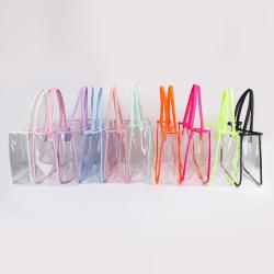 Fashion Large Size Multi Usage Candy Colors  PVC Transparent Blank Tote Bag Women Weekender Shopping Clear Tote Bag