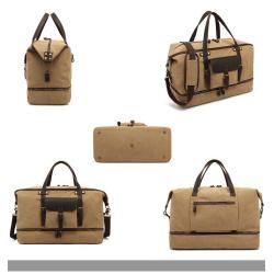 Factory wholesale casual canvas travel bag genuine leather sports fitness bag dry and wet separate luggage storage bag unisex