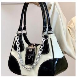 HR345 INS Dumplings Sweet Cool Lacquer Leather Underarm Bag Women's New Fashion Metal Chain Spicy Girl Versatile Shoulder Bag