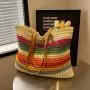 2024 Rainbow Colorful Stripe Straw Bag Summer Beach Eco Friendly Handmade Woven Raffia Tote Bag Designer Wallet Bags