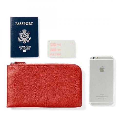 Custom Red Women Fashion Leather Clutch Pouch Card Slots Function Document Organizer Slim Zip Travel Wallet
