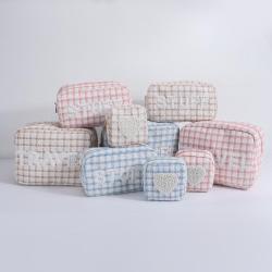 Keymay Hot Sale RTS Winter Multicolor High Quality Girls Cherecked Makeup Organizer Bag Plaid Cosmetic Bag Tweed Travel Pouch