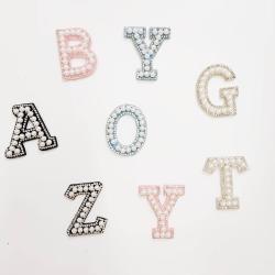 Keymay RTS Lightweight Personalized Varsity Self Adhesive Embroidered Letter Patch Sticker Patch Rhinestone Pearl Letter Patches
