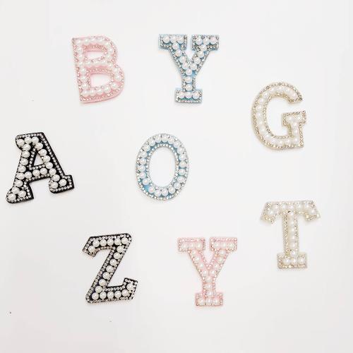 Keymay RTS Lightweight Personalized Varsity Self Adhesive Embroidered Letter Patch Sticker Patch Rhinestone Pearl Letter Patches