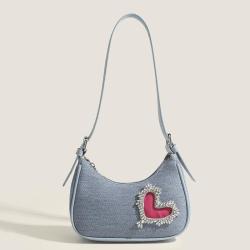 French Fairy Bag This Year Popular Denim Bag 2024 New French Niche Rhine-Diamond Underarm Bag Female Senior Sense