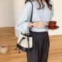 New Designer Women's Simple Drawstring Pleated Shoulder Bag Fashion Crossbody Bag Personality Splicing Canvas Bucket Handbag
