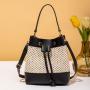 New Candy-Color Drawstring Bucket Bag Portable Fashionable Straw Shoulder Bag Diagonal Design Lady Style Bag-Wholesale