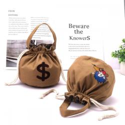 Soild Recyclable Round Bottom Canvas Gift Drawstring Handle Bag Custom Logo Printed Cute Bento Snacks Candy Storage Cotton Pouch