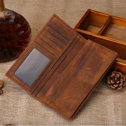 High Quality Vintage long leather wallets for men crazy horse leather bifold wallet Card Slots Bag Cash Clip Wallets For man