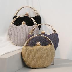 Retro Women's 2024 New Pleated Evening Bag Banquet Ladies Fashion Metal Handbag Box Bag Round Bag
