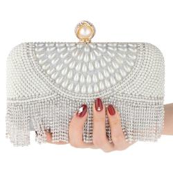 Wholesale ladies clutch bags dinner party evening bag wedding party rhinestone tassel elegant pearl bag for woman