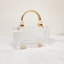 Custom 2024 Pearl metal handle Clear Handle Ladies Acrylic clear Clutch Bag Fashion Women Tote Bag Casual Wedding Evening Bag