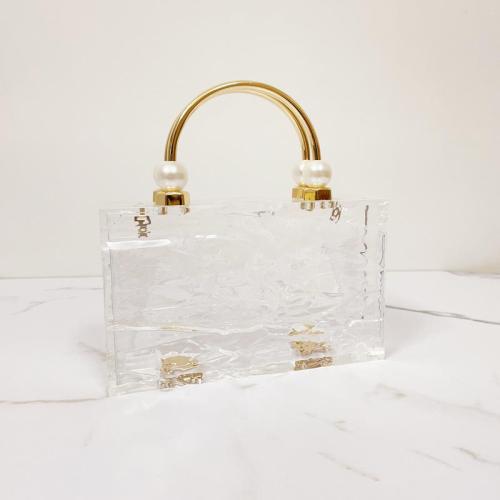 Custom 2024 Pearl metal handle Clear Handle Ladies Acrylic clear Clutch Bag Fashion Women Tote Bag Casual Wedding Evening Bag