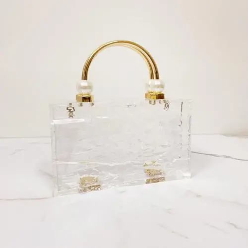 Custom 2024 Pearl metal handle Clear Handle Ladies Acrylic clear Clutch Bag Fashion Women Tote Bag Casual Wedding Evening Bag