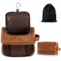 Mens Leather Travel Organizer Kit with hanging hook Large Water-resistant Toiletries Bathroom Shaving Bags