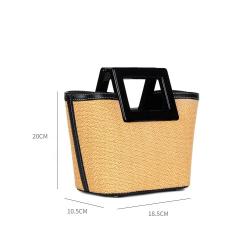 2023 new design Straw Basket Bag Woven Tote Bag for Summer Beach PU Leather Strap Raffia Handbag for Women