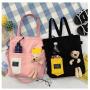 Fashion New Woman Canvas Bag Customs Backpack Large Capacity Cute Bear Doll Bag for Student One Shoulder Diagonal Shoulder Bag