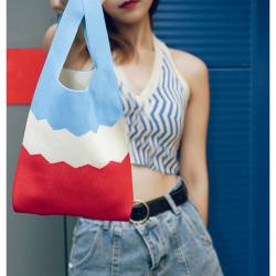 Gelory New Flower knitted bag large capacity tote bag student shoulder wool bag for women