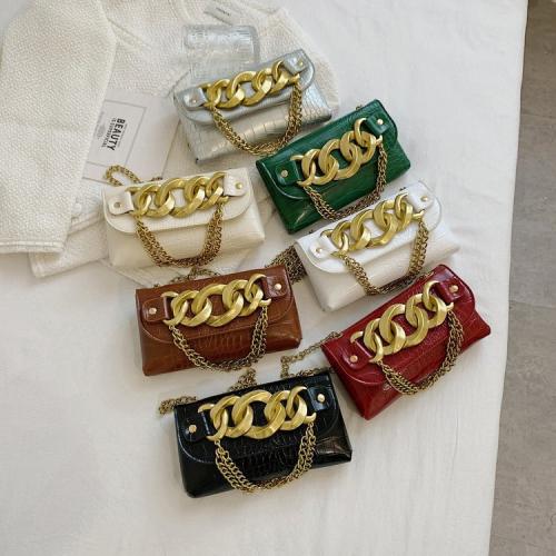 New 2023 Fashion Women's Bag Trend High Texture Crocodile Thick Chain Women's Waist Bag Pu Solid Color Single Shoulder Bag