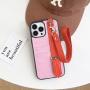 Luxury Cowhide Leather Wallet Mobile Phone Cover Card Holder For Iphone 12 13 14 15 Pro Max Plus Case With Finger Strap